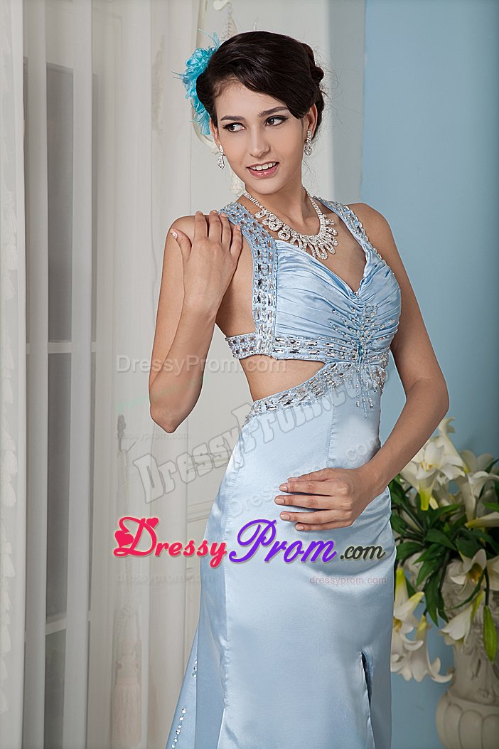 Custom Made Prom Dresses Beading High-low with Criss Cross Back