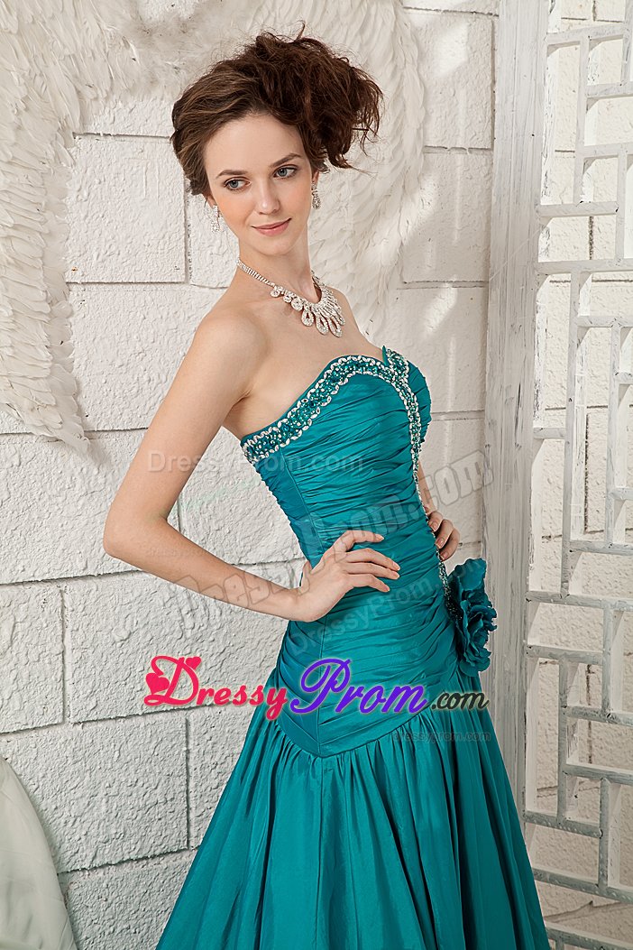 Special Hand Made Flowers Ruched and Beaded Prom Evening Dress