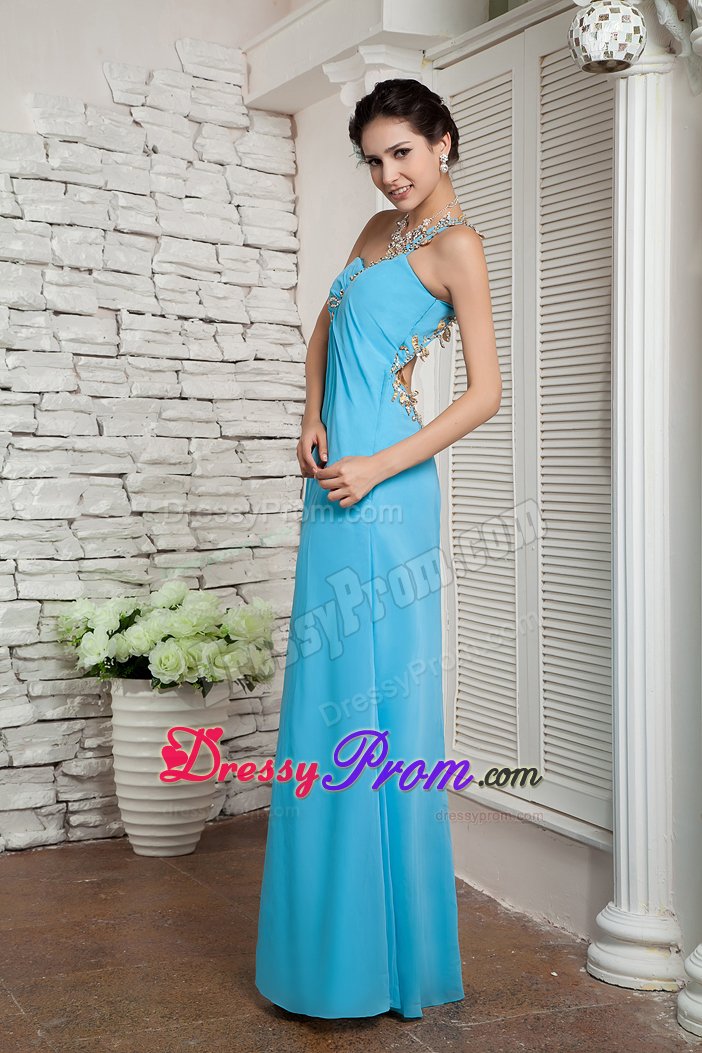 Sweet High Slit Prom Graduation Dress Beaded Appliques with Cutouts