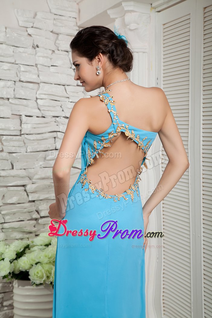 Sweet High Slit Prom Graduation Dress Beaded Appliques with Cutouts