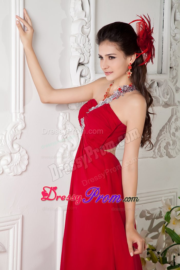 Appliques One Shoulder Prom Cocktail Dress Chiffon with the Back out