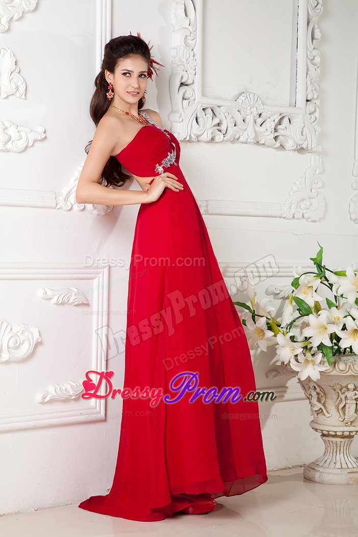 Appliques One Shoulder Prom Cocktail Dress Chiffon with the Back out