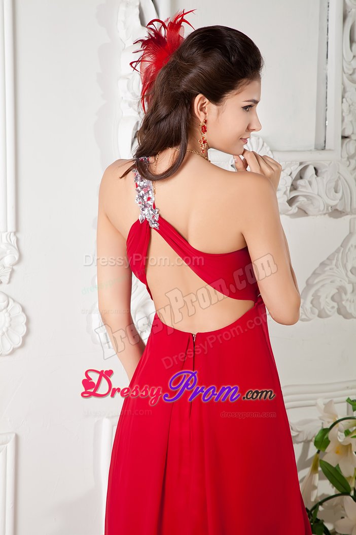 Appliques One Shoulder Prom Cocktail Dress Chiffon with the Back out