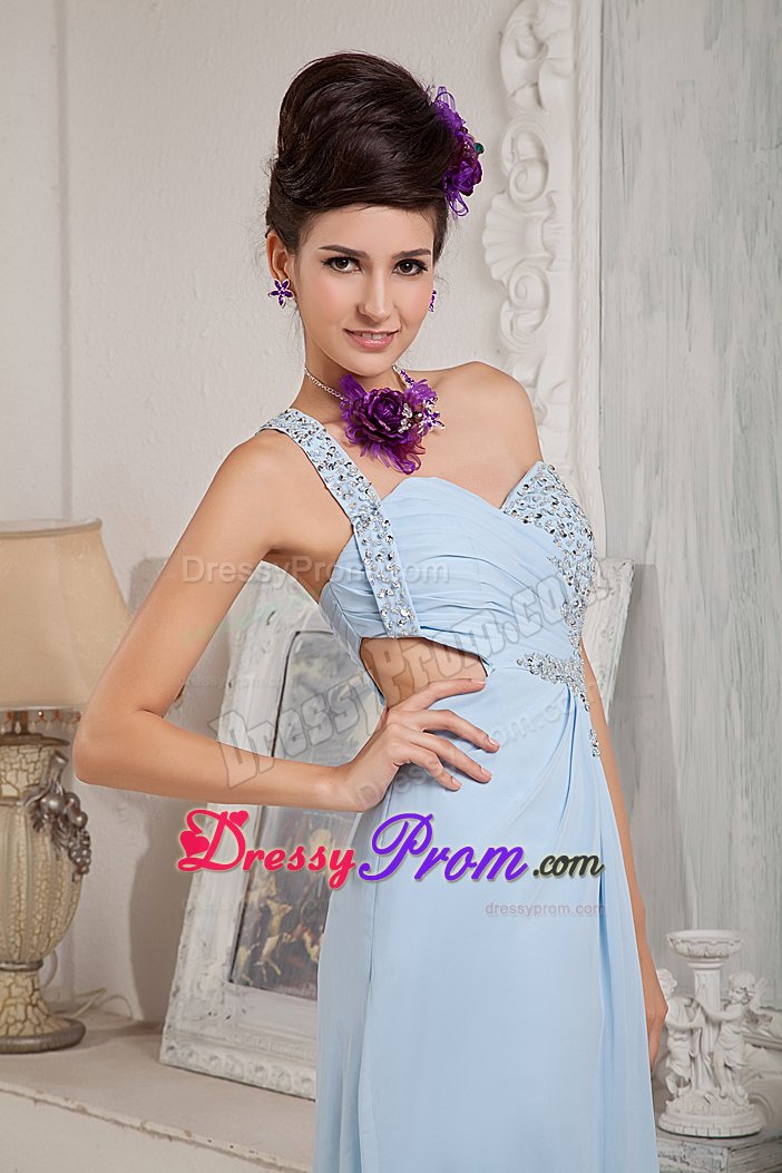 Single Shoulder Beaded Prom Celebrity Dress Chiffon with Sweep Train