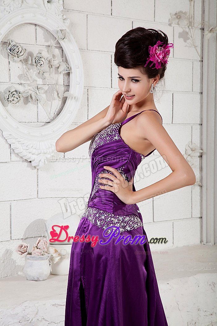 One Shoulder High Slit Prom Cocktail Dress Beading with Brush Train