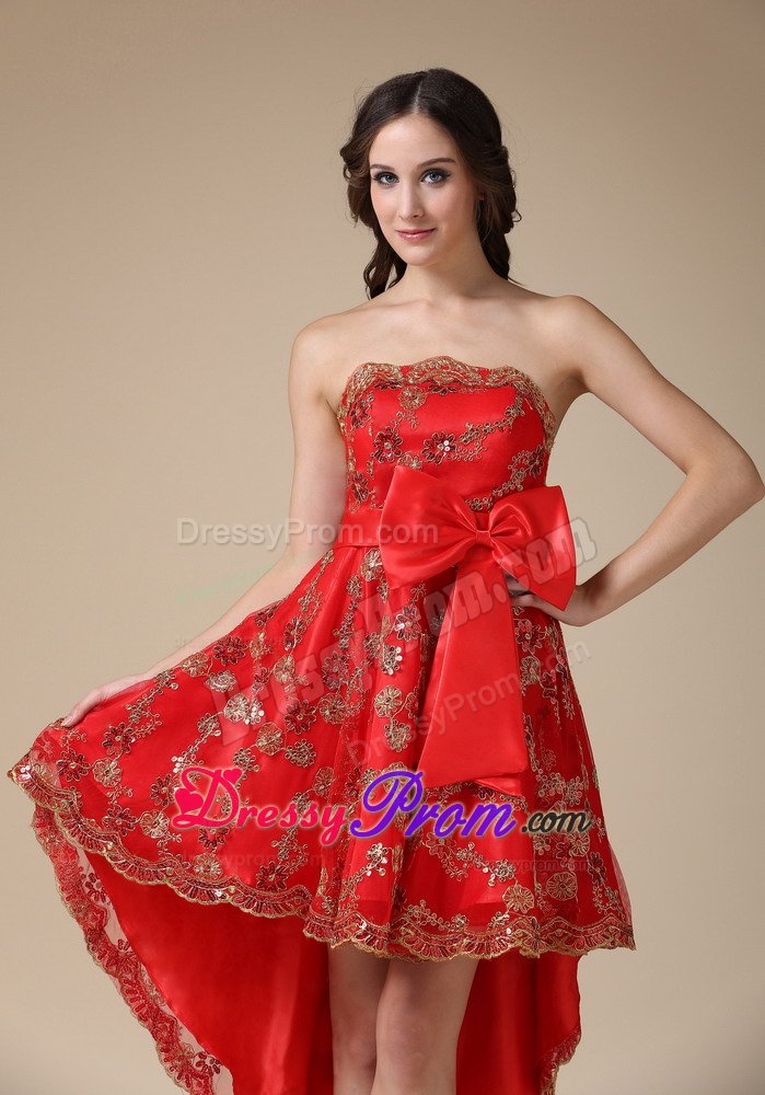Cheap Dresses for Prom Princess Lace Decorated with Bow High-low