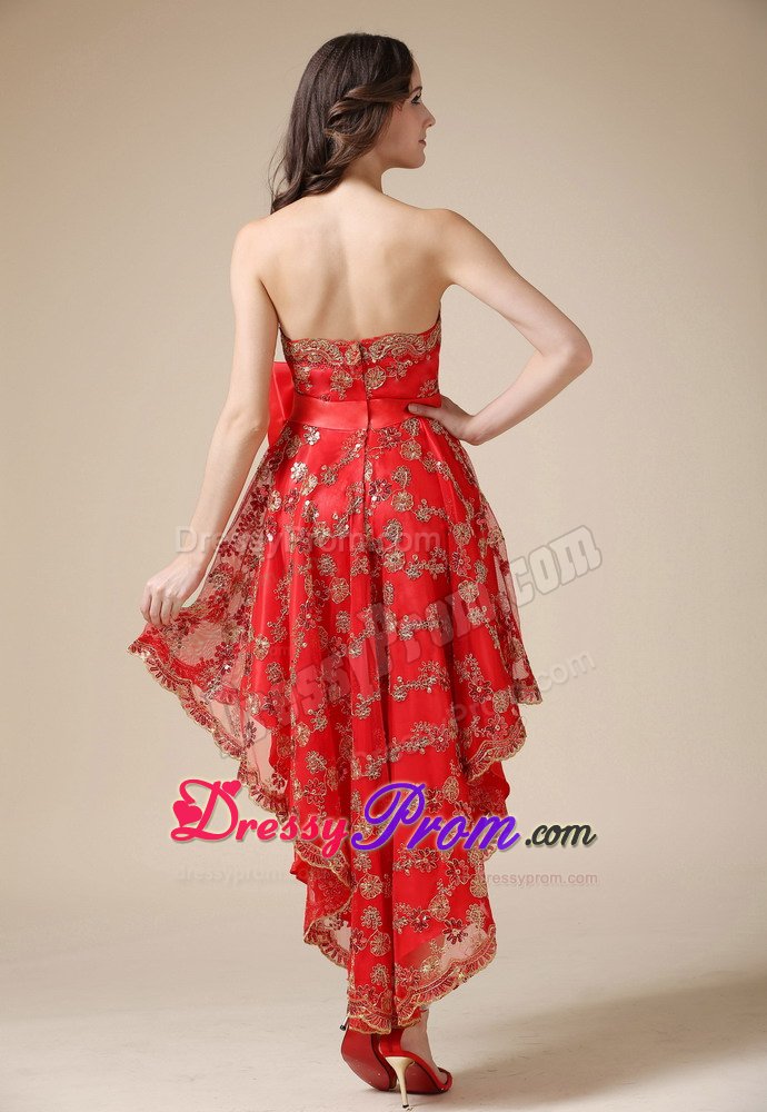 Cheap Dresses for Prom Princess Lace Decorated with Bow High-low