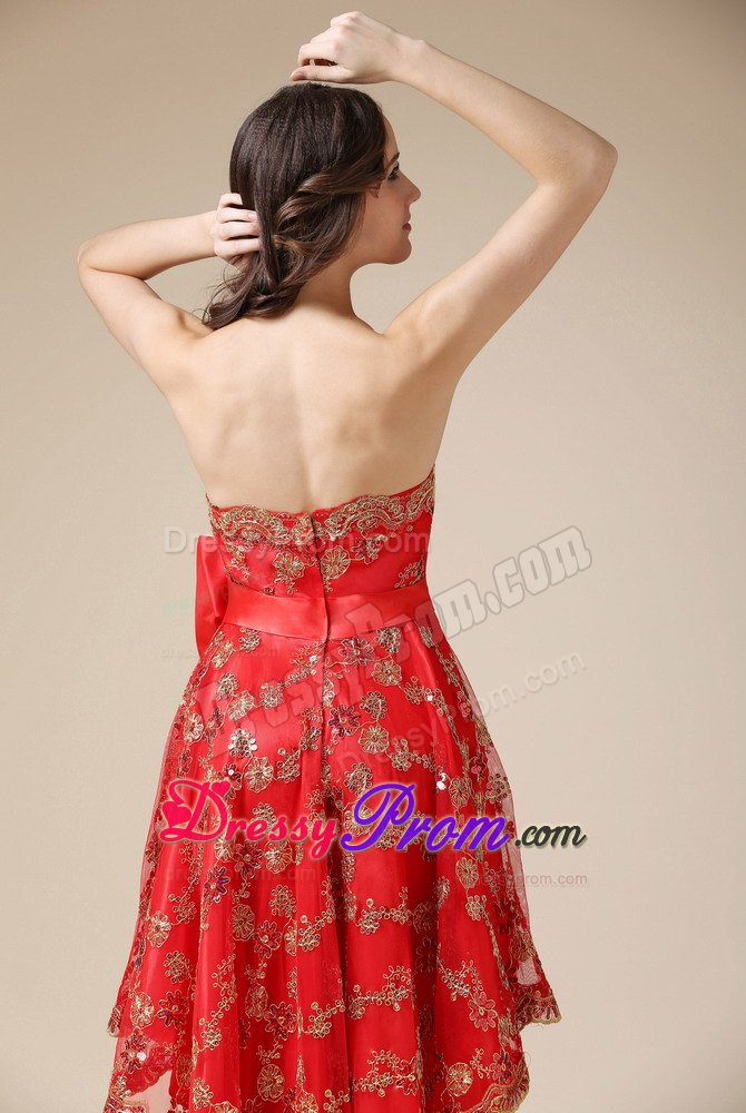 Cheap Dresses for Prom Princess Lace Decorated with Bow High-low