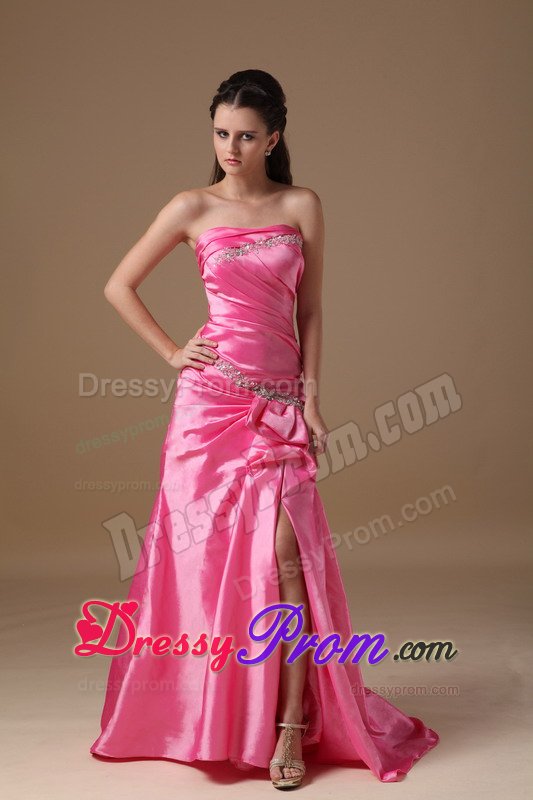 Classic High Slit Strapless Prom Celebrity Dress Beading Lace up Back
