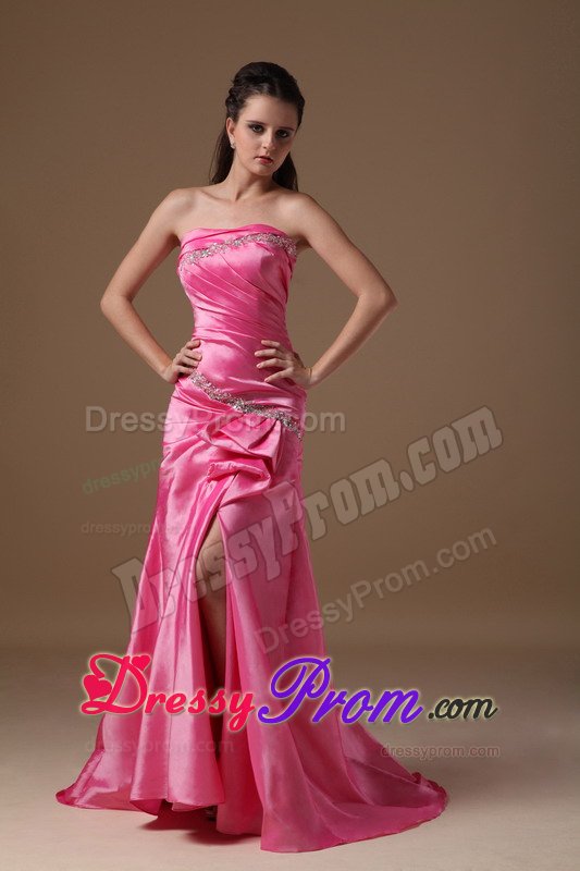 Classic High Slit Strapless Prom Celebrity Dress Beading Lace up Back