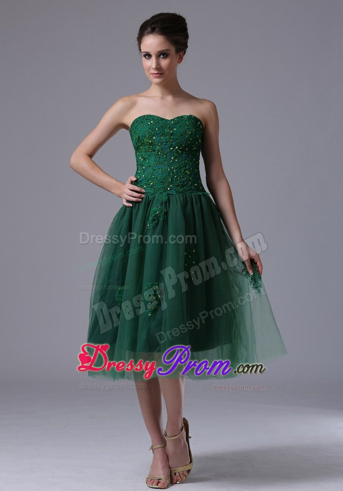 Dark Green Sweetheart A-Line Tulle Beaded Short Dress for Prom