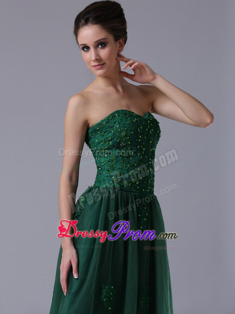 Dark Green Sweetheart A-Line Tulle Beaded Short Dress for Prom