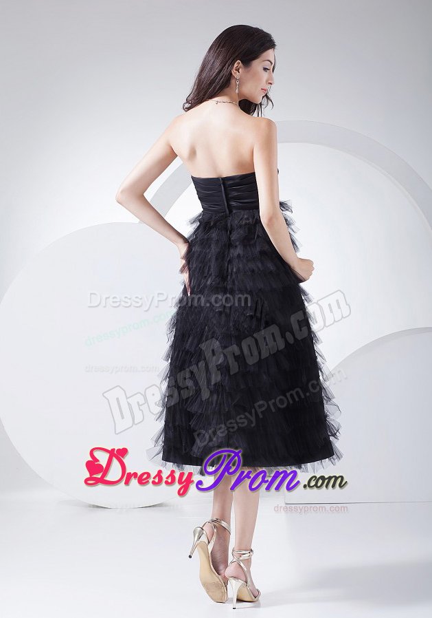 Sweetheart Ruffled Tea-length Prom Little Black Dresses