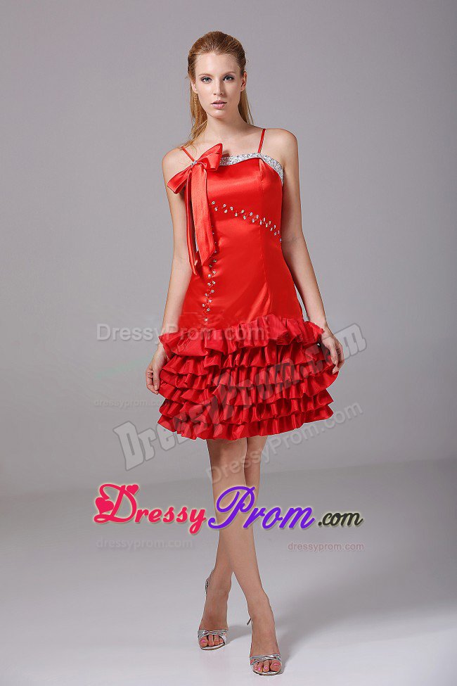 Beading Ruffled Red Spaghetti Straps Knee-length Montreal Prom Gowns