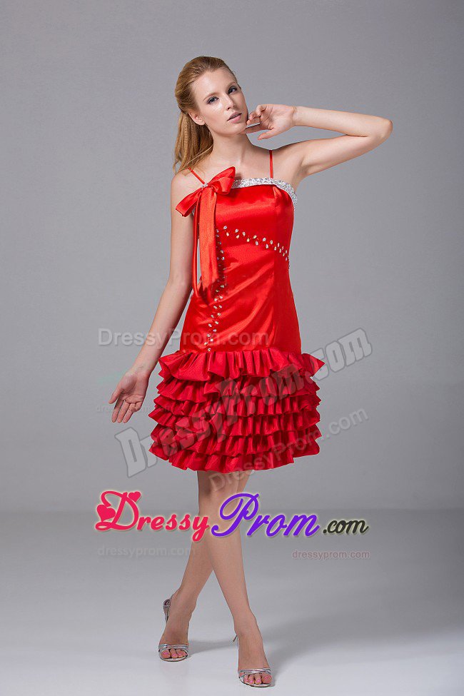 Beading Ruffled Red Spaghetti Straps Knee-length Montreal Prom Gowns