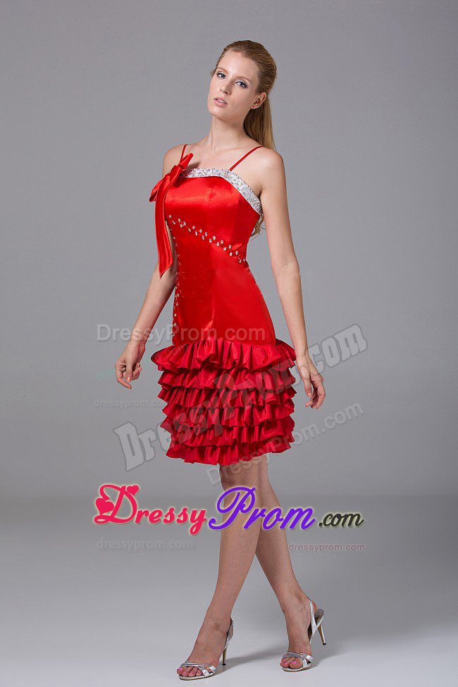 Beading Ruffled Red Spaghetti Straps Knee-length Montreal Prom Gowns