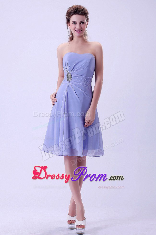 Lilac A-line Prom Bridemaid Dress to Knee-length Made in Chiffon