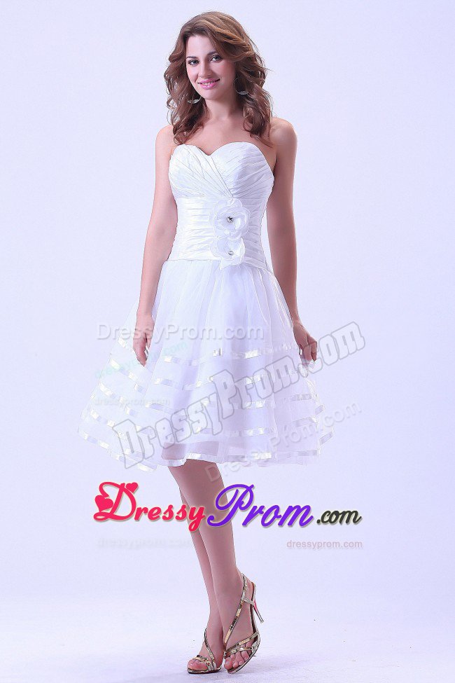 Hand Made Flower Short White Prom Formal Dress With Ruching