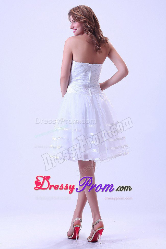 Hand Made Flower Short White Prom Formal Dress With Ruching