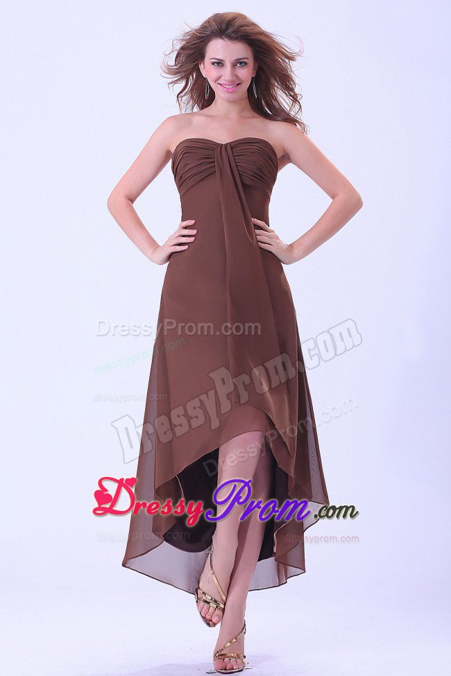 High-low Prom Homecoming Dress in Brown Chiffon For Custom Made