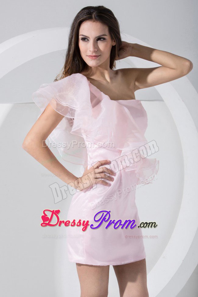 Light Pink Column One Shoulder Prom Cocktail Dress For Club