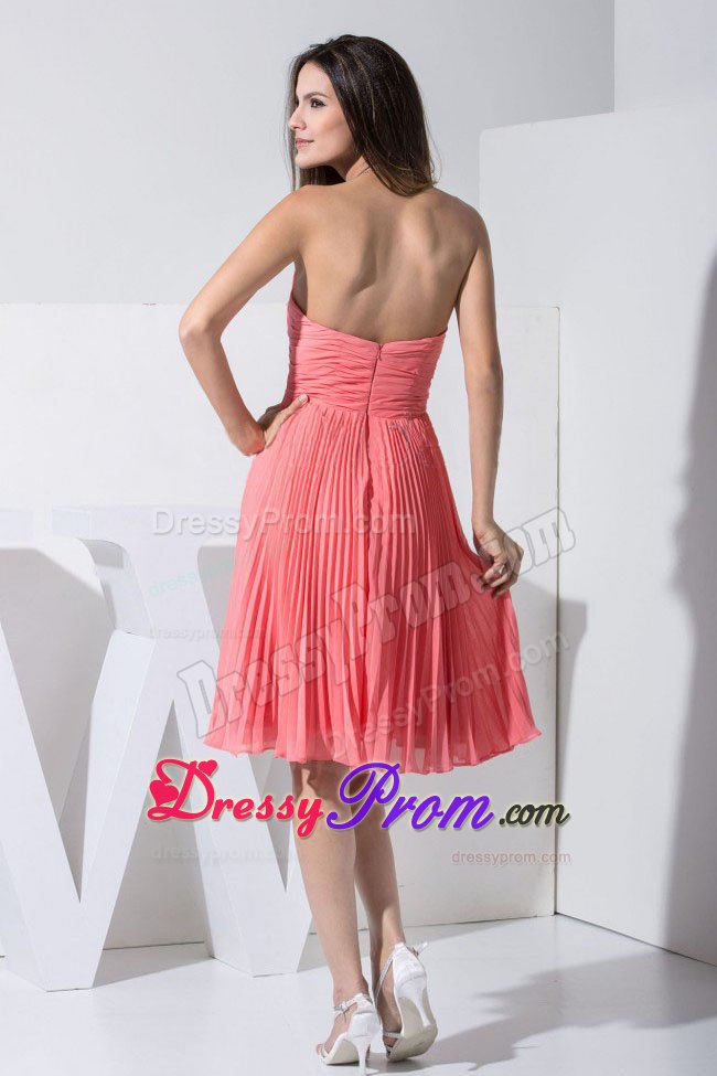 Beading and Pleating Watermelon Red Prom Homecoming Dress