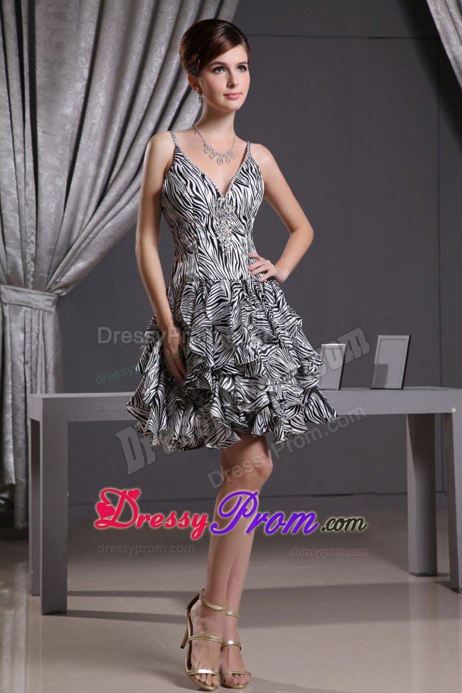 New Style Zebra A-line Mini-length Prom Dress With Straps