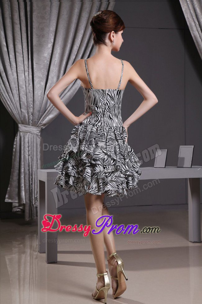 New Style Zebra A-line Mini-length Prom Dress With Straps