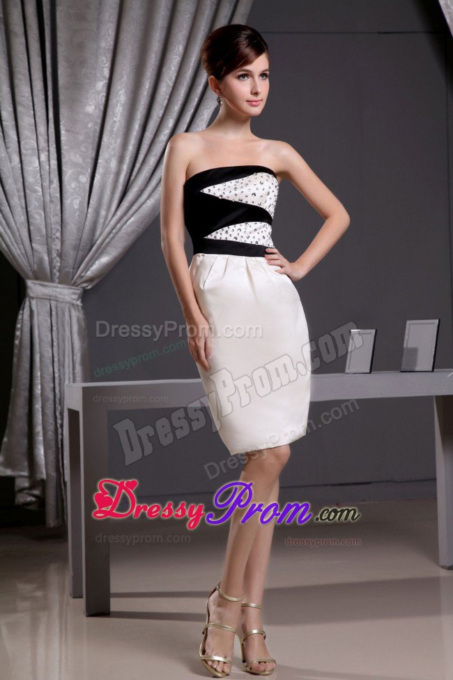 Column Beading and Knee-length For Prom Dress in Black and Ivory