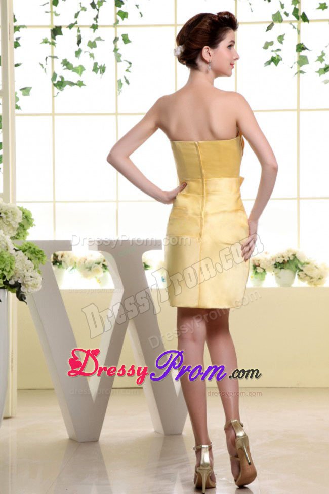 2013 Gold Strapless Bow Accented Dress for Prom in Mini-length
