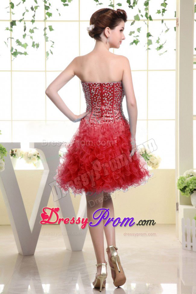 Impressive Red Ruffles Short Prom Party Dress Strapless Beading