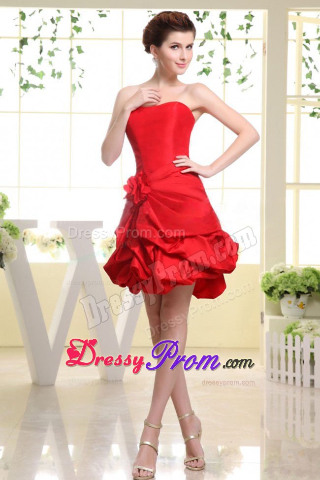 Hand Made Flower Decorate For Red Prom Dress With Pick-ups