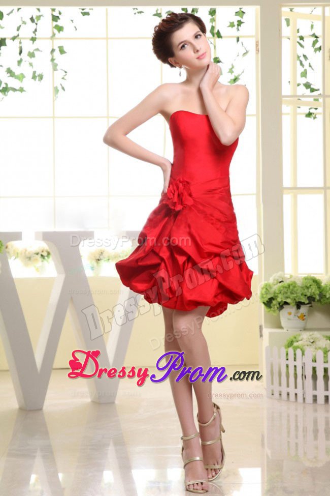 Hand Made Flower Decorate For Red Prom Dress With Pick-ups