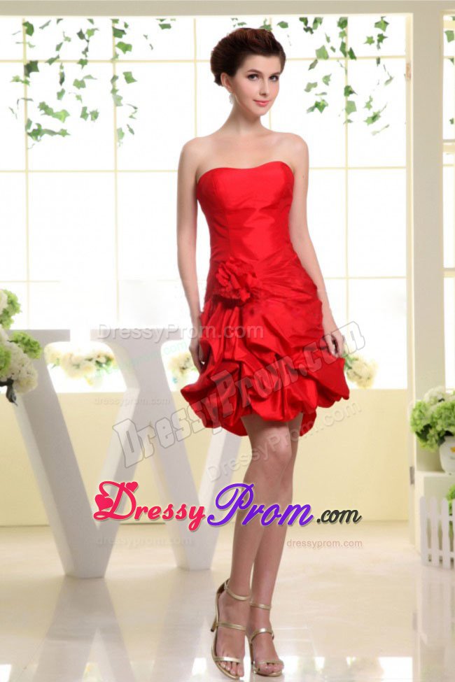 Hand Made Flower Decorate For Red Prom Dress With Pick-ups