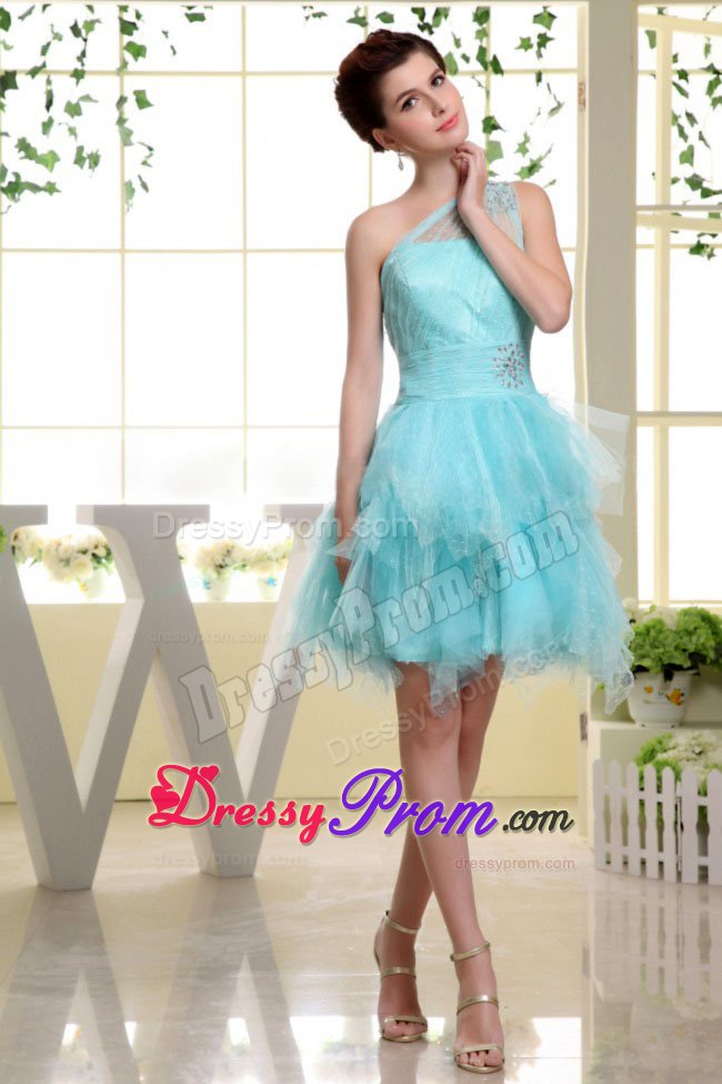 Asymmetrical One Shoulder Prom Dress in Baby Blue With Ruffles
