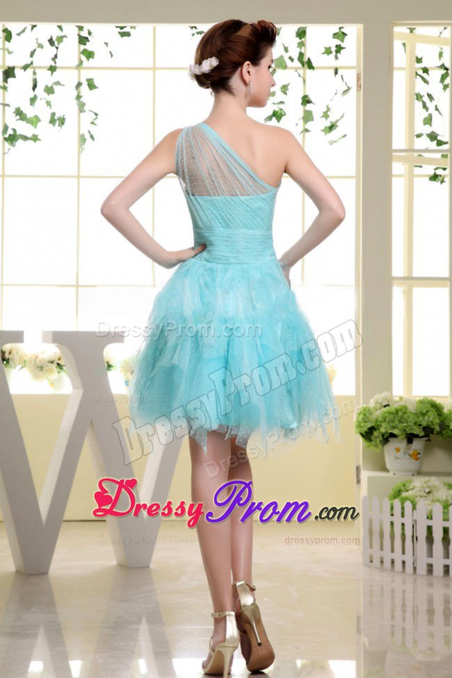 Asymmetrical One Shoulder Prom Dress in Baby Blue With Ruffles