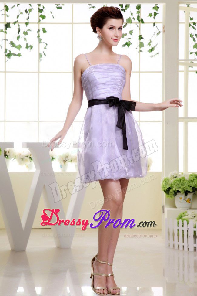 Spaghetti Straps and Black Sash Short Lilac Prom Dress in SC