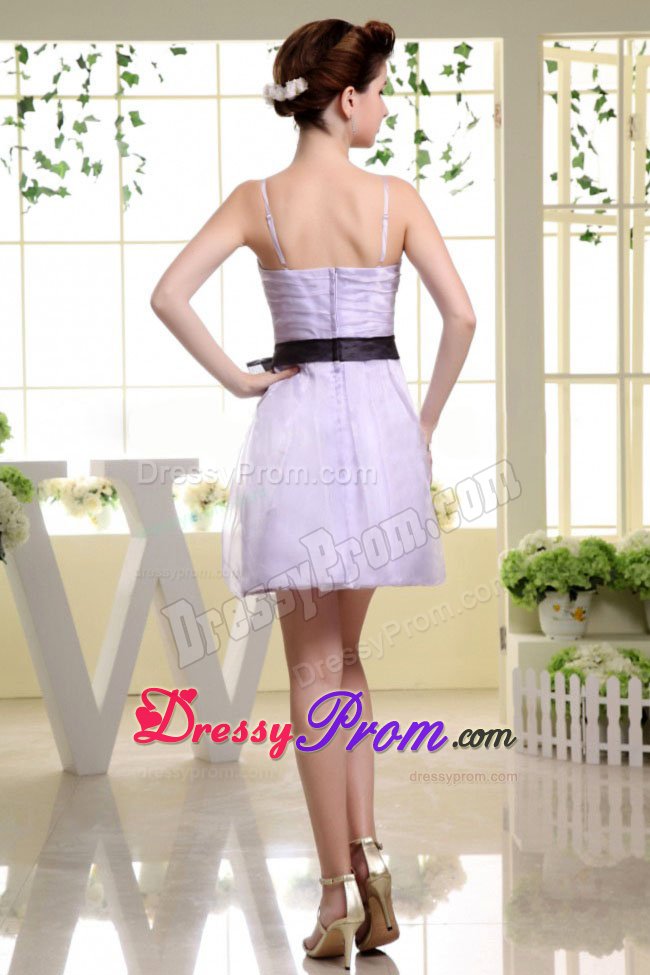 Spaghetti Straps and Black Sash Short Lilac Prom Dress in SC