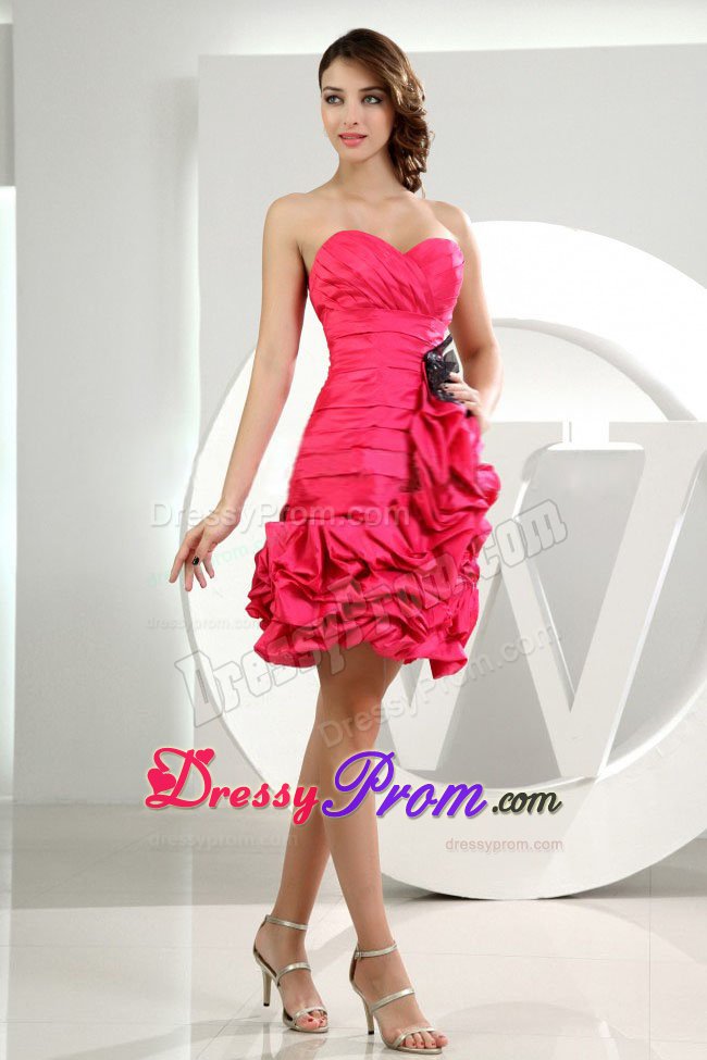 Ruffles and Clear Pleating Sweetheart Mini Prom Dress in Hot Pink