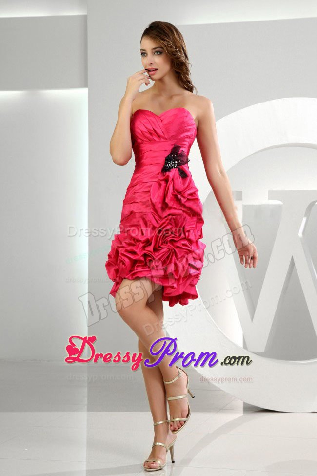 Ruffles and Clear Pleating Sweetheart Mini Prom Dress in Hot Pink