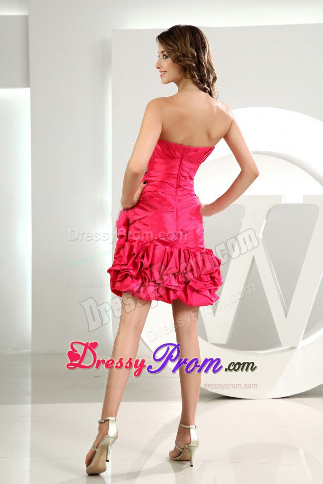 Ruffles and Clear Pleating Sweetheart Mini Prom Dress in Hot Pink