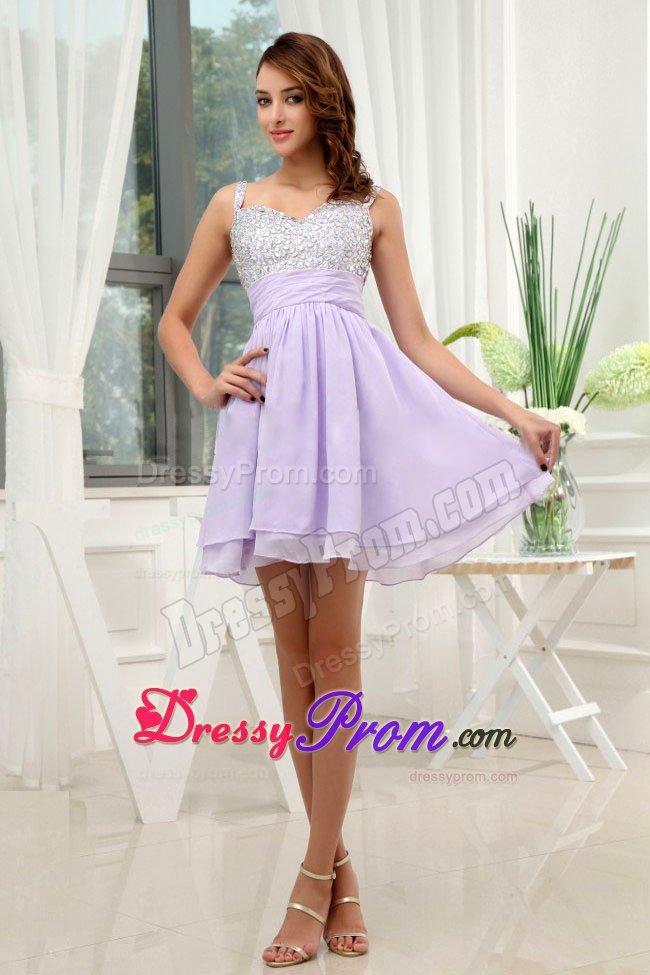 Beading Straps and Bodice Lilac Mini Prom Dress Designed A-Line