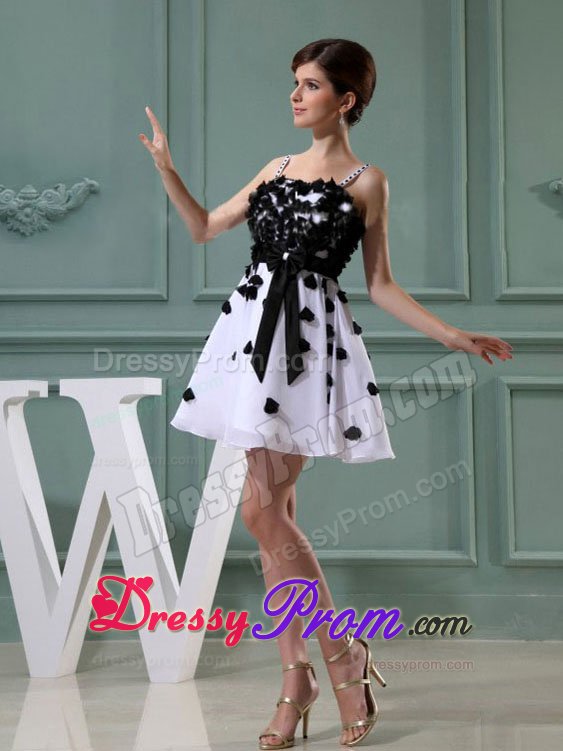 Black Appliques for Straps A-Line Mini Prom Cocktail Dress in White