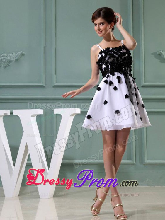 Black Appliques for Straps A-Line Mini Prom Cocktail Dress in White