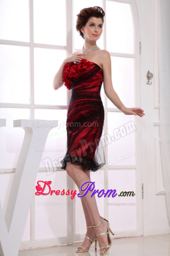Attractive Strapless Tulle Prom Gown with Hand Made Flowers