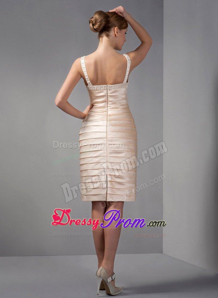 Champagne Scoop Beading and Ruching Prom Dresses with Jacket