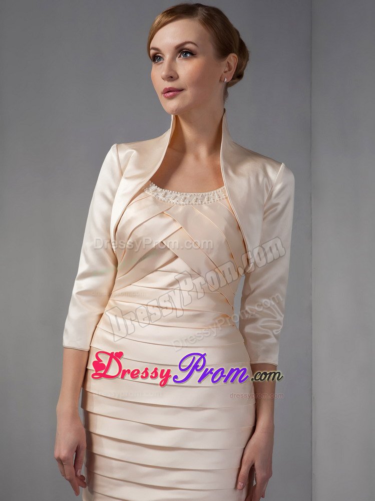 Champagne Scoop Beading and Ruching Prom Dresses with Jacket