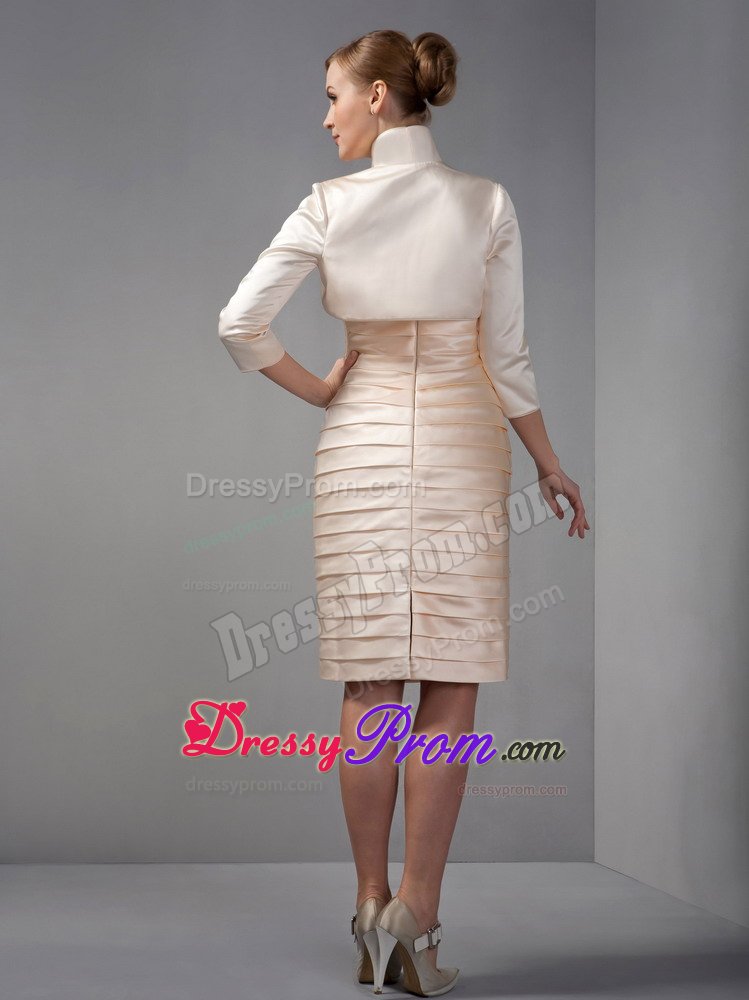 Champagne Scoop Beading and Ruching Prom Dresses with Jacket