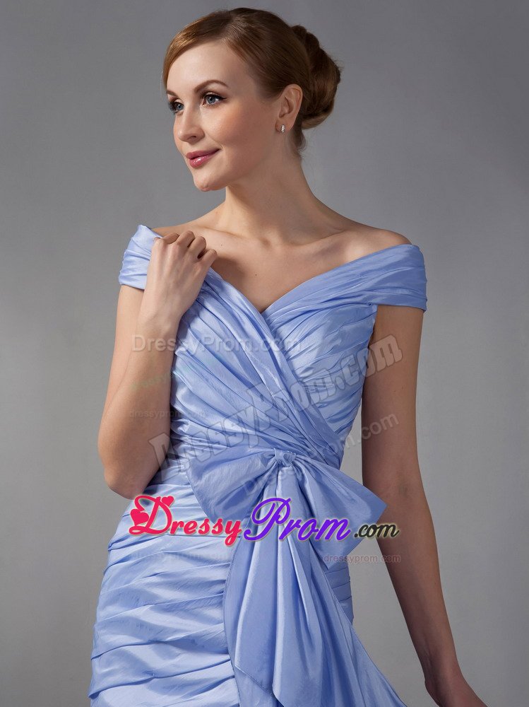 Lilac Column Off The Shoulder Mini-length Ruching Prom Gown Dress