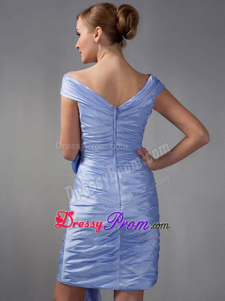 Lilac Column Off The Shoulder Mini-length Ruching Prom Gown Dress